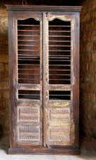  Accent Unique Armoire Rustic Brown Cupboard With Iron Railings Tall Wine Chest