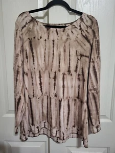 Pure Jill J Jill Tie Dyed Long Sleeve Tee Blush and Brown 100% Cotton Fitted - Picture 1 of 6