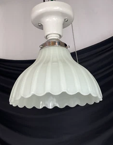 RESTORED Antique Vtg Art Deco Semi Flush Mount Light Custard Glass 1900 1910 20s - Picture 1 of 22