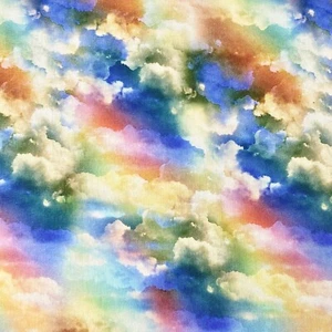 Rainbow Clouds Landscape Sewing Cotton Fabric 1/2 Yard - Picture 1 of 2
