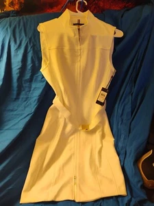 Tommy Hilfiger Womens 10 White Ivory Scuba Zip Up Dress With Buckle Business - Picture 1 of 8