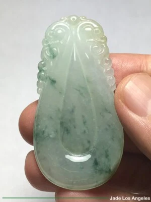 Dragón Ruyi Moneda Translúcido Verde Esmeralda Floral Jadeíta Colgante 64 ct Foto 1 de 4