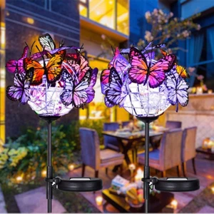 Outdoor Solar Lights 2 Pack, Solar Garden Stake Lights with 18 Butterflies Deco - Picture 1 of 12