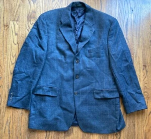 Lauren Ralph Lauren Navy Blue Blazer Size 44R Check Plaid Wool 3 Button Jacket - Picture 1 of 14
