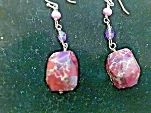 MAGNIFICENT STERLING SILVER EARRINGS WITH SEMI-PRECIOUS AMETHYST STONE CREATION - Picture 1 of 4