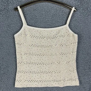 St. John Ivory Knit Tank Top Gold Sequin Sparkly Spaghetti Strap Size 8 USA Made - Picture 1 of 7