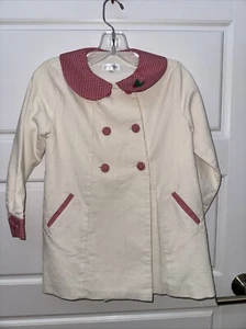 Girls Size 6 Dondolo Cream Christmas  Coat Jacket NWOT Girls Red Check out - Picture 1 of 15