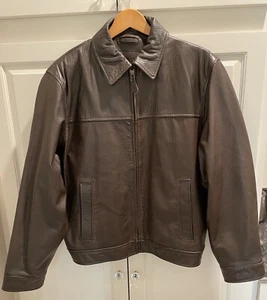 Real Lambskin Leather Brown Bomber/Aviator Boxy Jacket Full Zip, Men's L, Lined - Picture 1 of 11