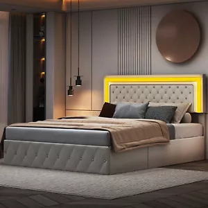 Polsterbett 180x200cm Doppelbett Bettgestell Samt mit LED Lattenrost Streifen... - Bild 1 von 12