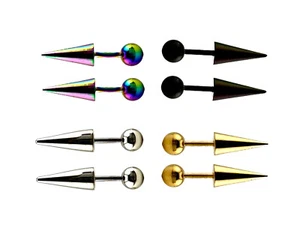 Cone Spike And Ball barbell stud earrings in stainless steel - Picture 1 of 14