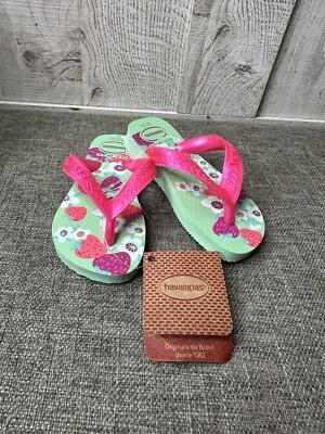 Chanclas Havaianas para niños pequeños con logotipo talla 9 C rosa verde flor de fresa Foto 1 de 4
