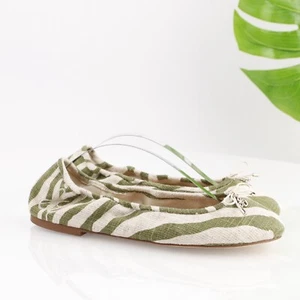 Sam Edelman Womens Felicia Ballet Flat Size 9 Olive Green Beige Striped Bow Shoe - Picture 1 of 14