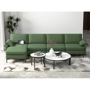 Modern Modular L-shaped Sectional Sofa w/2 USB Ports & Reversible Chaise Green - Picture 1 of 9