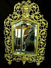 ANTIQUE BRASS MIRROR *BACCUS MASK* BEVELED GLASS c.1880