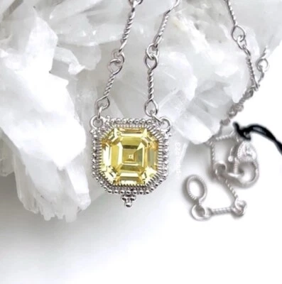 Novo com etiquetas Judith Ripka Asscher-cut colar pingente de cristal canário 17"" - Imagem 1 de 4