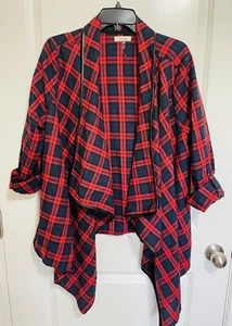 Rosette Women’s L Plaid Roll-Tab Sleeves Kimono Cardigan Open, NEW - Picture 1 of 5