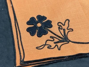 4 Vtg Orange w/Black Embroidered Flower Placemats - Picture 1 of 7