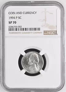 1994-P Jefferson Nickel - NGC SP70 - Coin & Currency Set WHITE - Picture 1 of 2