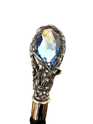 Italian Luxury 925 silver head with multi-color crystals walking cane (36-inch) - Image 1 of 4