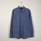 Hugo Boss Shirt Herren XL schmale Passform Grube 23"" L 33"" blau kariert langärmelig Baumwolle