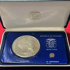 1976 PANAMA REPUBLIK SILBER PROOF - 2er Set Münzen - 20 BALBOA & 2,5 Centesimos Box - Bild 1 von 12
