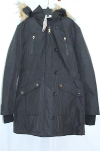 NWT $200 Jessica SImpson Snorkel Anorak Faux Fur Trim Parka Jacket size L Black - Picture 1 of 7