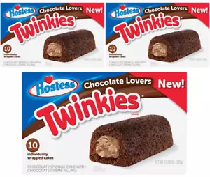 (3-Pack) Hostess Chocolate Lovers TWINKIES 10 Count Each (30 Cakes Total) - Picture 1 of 5