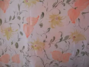 1.6yds PEACH SILK CREPE DE CHINE HAND PAINTED FLORAL DEEP PEACH & GREEN - Picture 1 of 1