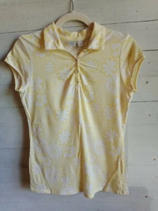 SO stretchy baby tee yellow tropical flowers snap neck collar juniors size L - Bild 1 von 10