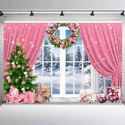 Bola de Navidad de 10x8 pies verde pino rosa Navidad vinilo telón de fondo foto fondo Foto 1 de 4