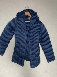 Patagonia Goose Down Sweater Jacket Navy Blue Womens Size Medium Hooded - Picture 1 of 10