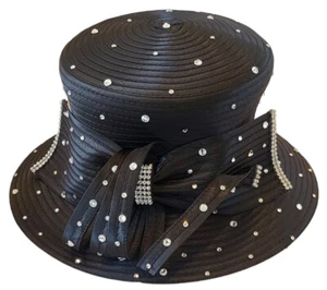 Rhinestones satin ribbon adjustable hat great for church derby womens - Picture 1 of 10
