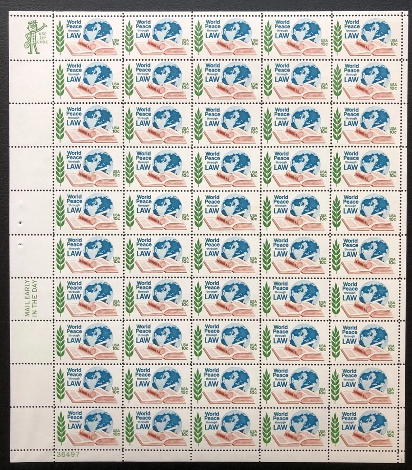 US Stamp 1975 Mint Sheet Scott #1576, World Peace Through Law, 50 stamps, MNH OG - Image 1 of 1