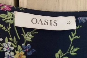 Oasis Navy Frill Midi Wrap Floral Bouquet Bird Dress Size 20 - Picture 1 of 10
