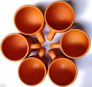 Natural Handmade Earthen Clay Cups ,200 ml-Set of 6 pc - Picture 1 of 3