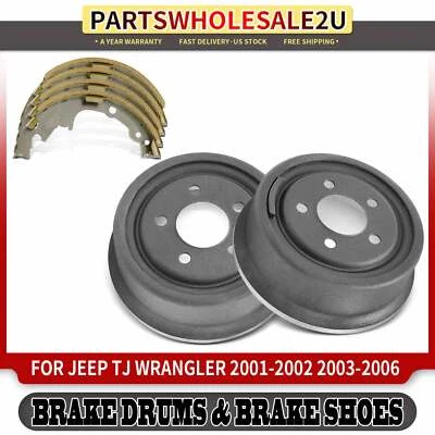 Rear Left and Right Brake Drums + Ceramic Brake Shoes for Jeep Wrangler 01-06 - Image 1 of 4