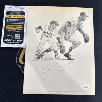 Eddie Mathews Signed 8x10 Robert Riger Reproduction Print Auto JSA COA Braves - Image 1 of 4