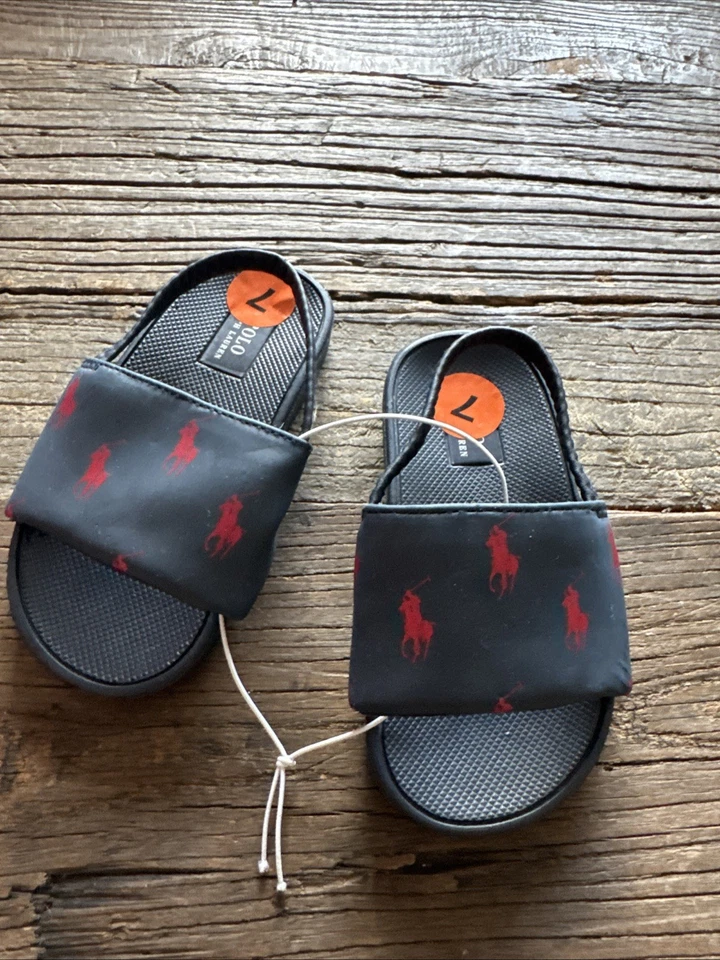 Polo Ralph Lauren Toddler Boys Gansett Repeat Ponies Slides Sandal Navy Red 7 - Image 1 of 4