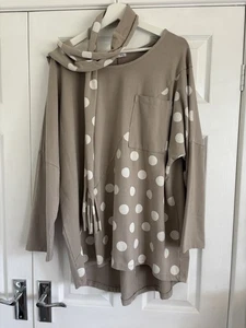 Ladies Casual Greige Sweatshirt With Matching Scarf, One Size Up To 18 - Picture 1 of 6