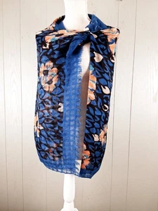 Nordstrom 100% Wool Scarf Womens 27 X 76" Blue Tropical Sheer Lightweight Wrap - Picture 1 of 11