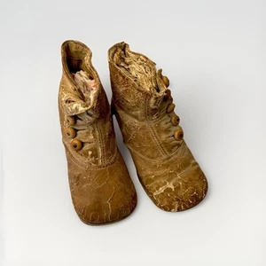 Antique 1800 Victorian Leather Button Up Boots - Childrens Vintage Shoes - Picture 1 of 23