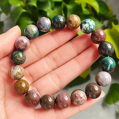 Pulsera de cuentas de cristal de cuarzo ágata jade jaspe océano color natural de 11,5 mm Foto 1 de 4