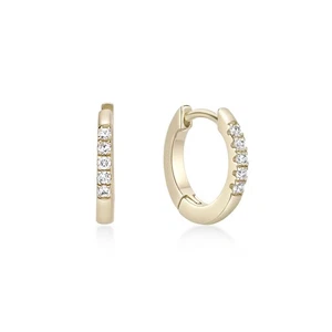 18K Yellow Gold Plated 925 Sterling Silver Hoop Earrings With 0.09 Ct. Diamond - Picture 1 of 11