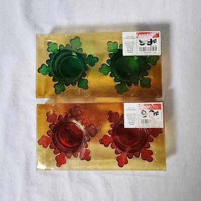 Candelabros de vidrio con luz de té de copo de nieve de vacaciones verde rojo lote de 2 PK Navidad Foto 1 de 4