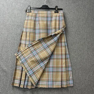 VTG Hyland skirt kilt size Small pure new wool brown blue tartan check pleated - Picture 1 of 18