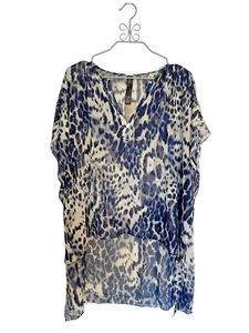 NWT Chico's Black Label Animal Print Blue Black Relaxed Poncho - Size S/M - Picture 1 of 6