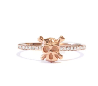 Impressive Skull Face In Solid 10K Rose Gold With Single Cut 0.15CT Real Diamond - Image 1 of 3