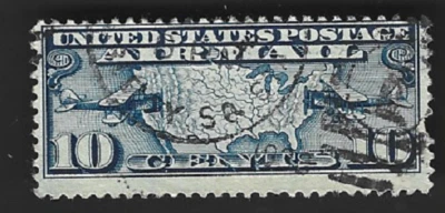 Sc#C7 10c U.S. Map and Mail Planes - CDS & Duplex cancel 2 perfs missing. (A-6) - Image 1 of 2