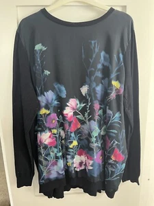 Navy Blue Silky Floral Front - Size 20 - Rocha John Rocha - Picture 1 of 3