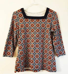 Camisa top para mujer Kim Rogers talla mediana manga 3/4 cuello cuadrado naranja turquesa - Imagen 1 de 13